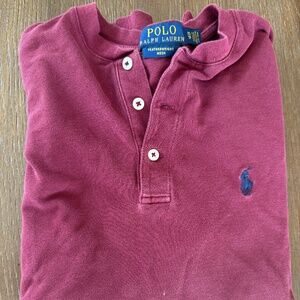 Mens Polo Long Sleeve Featherweight Mesh  in Maroon